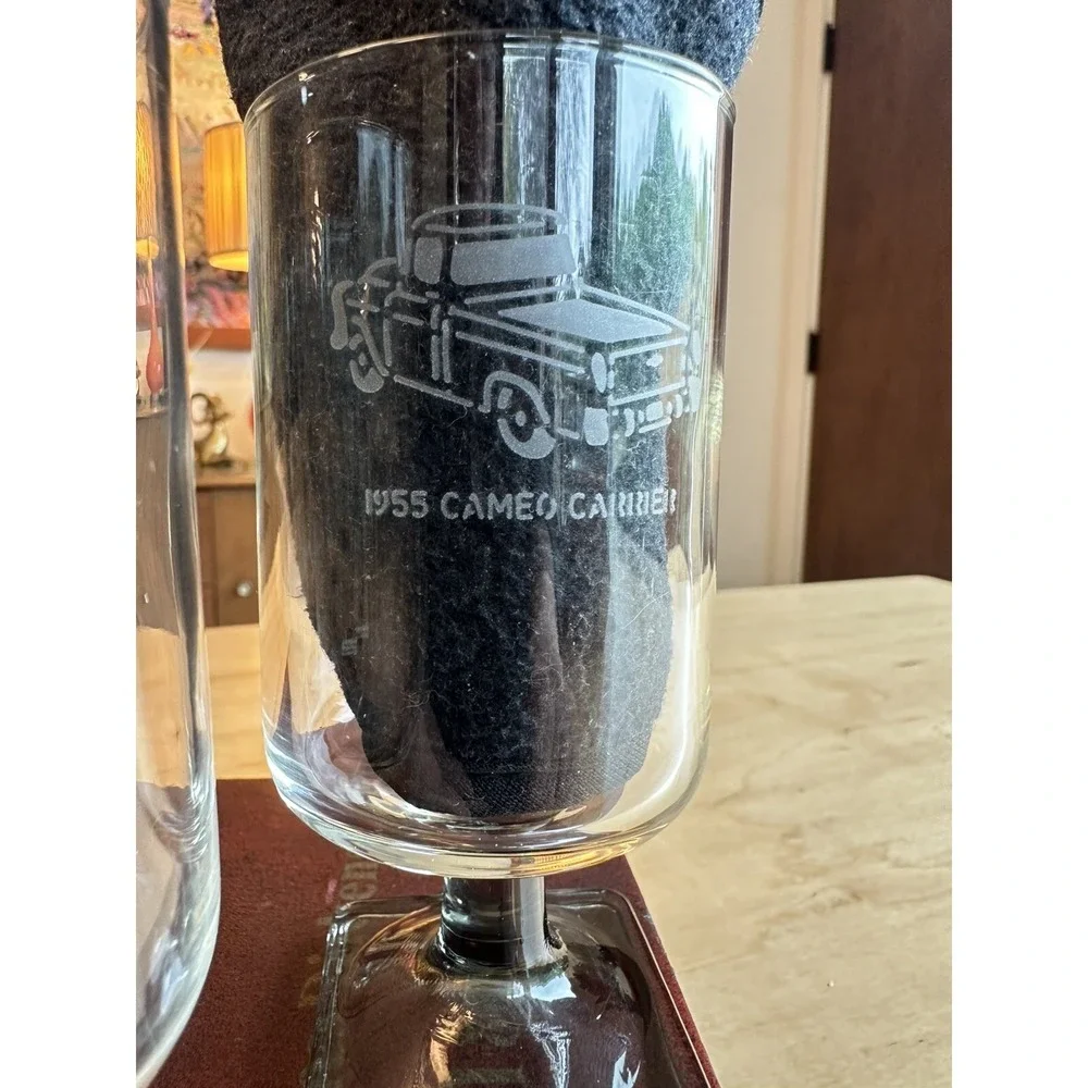 RARE Find VINTAGE Federal Glass Nordic Midnight Pedestal Etched Cars SEE PICS